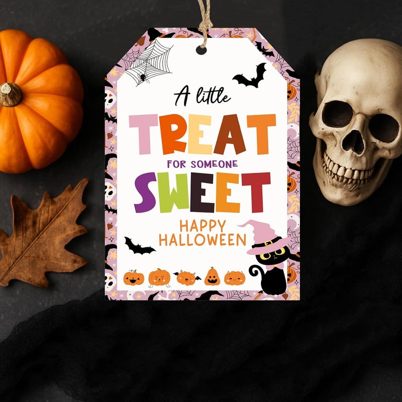 llyinglpdec 50PCS Halloween Paper Tags with String, 2.2"x3.3" Cute Pumpkin Cat Design, A Little Treat for Someone Sweet Labels for Candy Bags, Party Favors, Halloween Decorations - Image 5